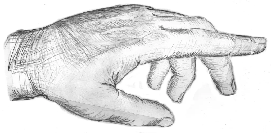 hand, pointing, index finger, thumb, sketch, drawing, pencil drawing, black-and-white, hand drawing, index finger, sketch, sketch, sketch, sketch, sketch